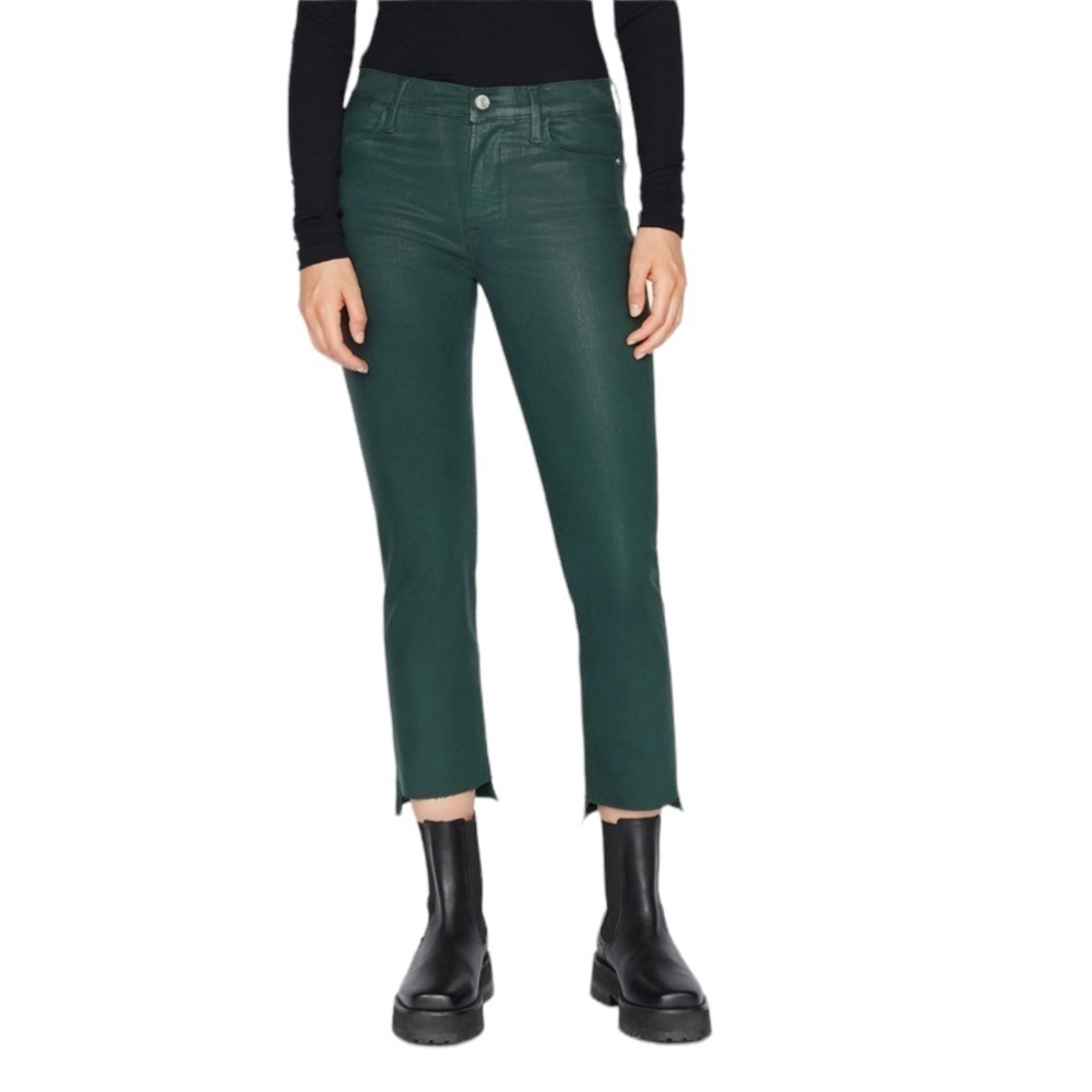 Frame - Le High Straight High Waisted Raw Staggered Hem Jeans in Pine Sz 28